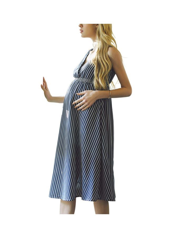 Sleeveless Striped Maternity Dress Blue/White - Image 3