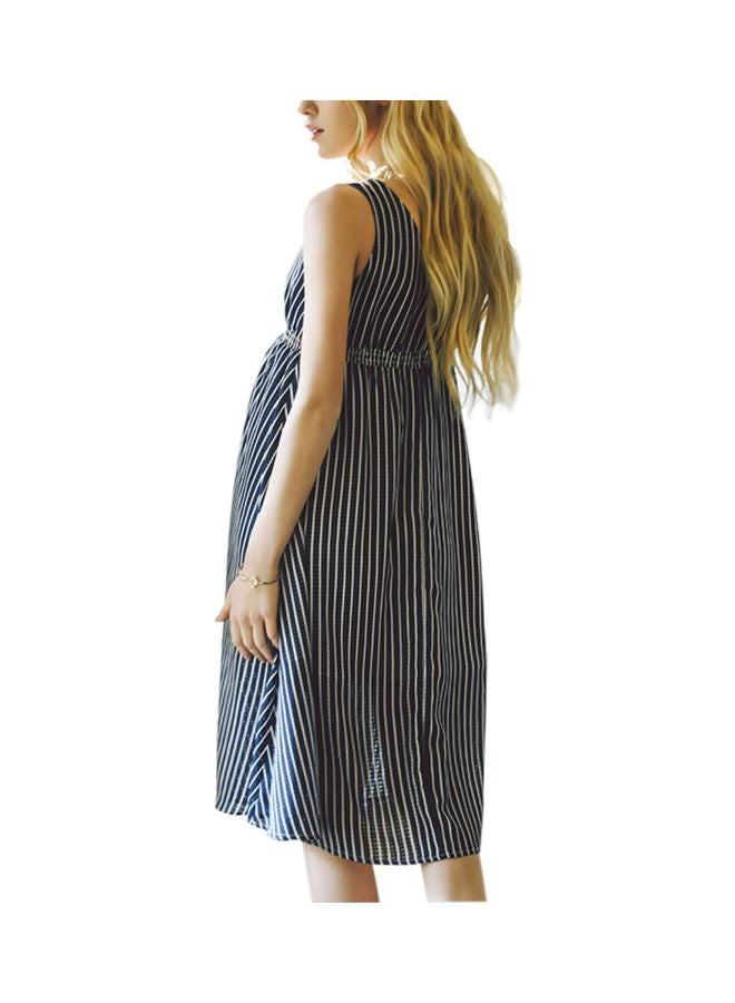 Sleeveless Striped Maternity Dress Blue/White - Image 2