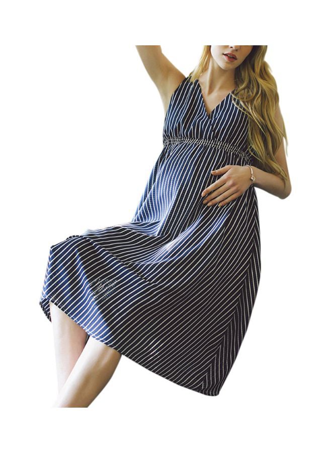 Sleeveless Striped Maternity Dress Blue/White - Image 4