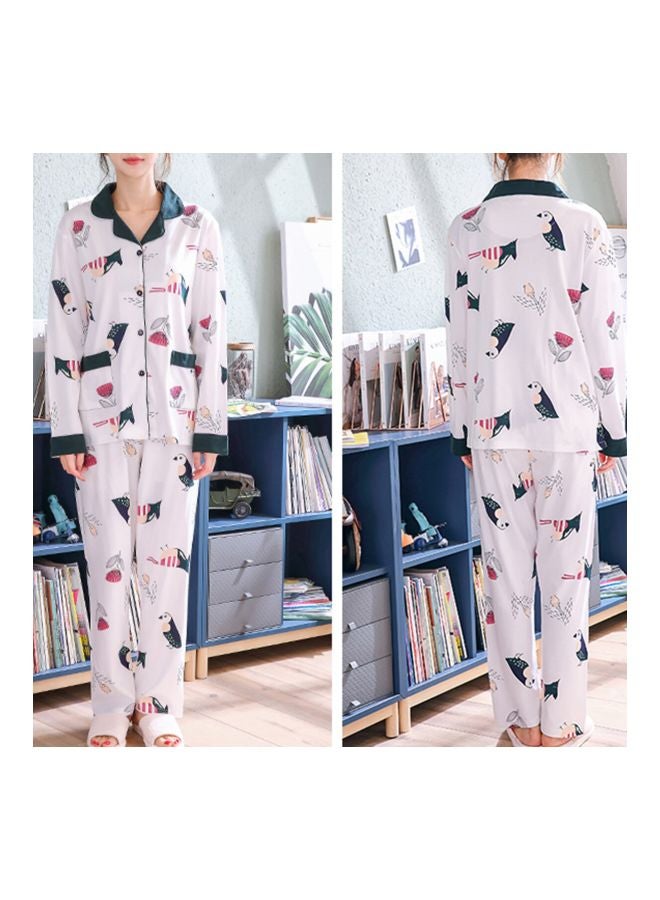 2-Piece Long Sleeve Printed Pyjama Set White  - Image 2