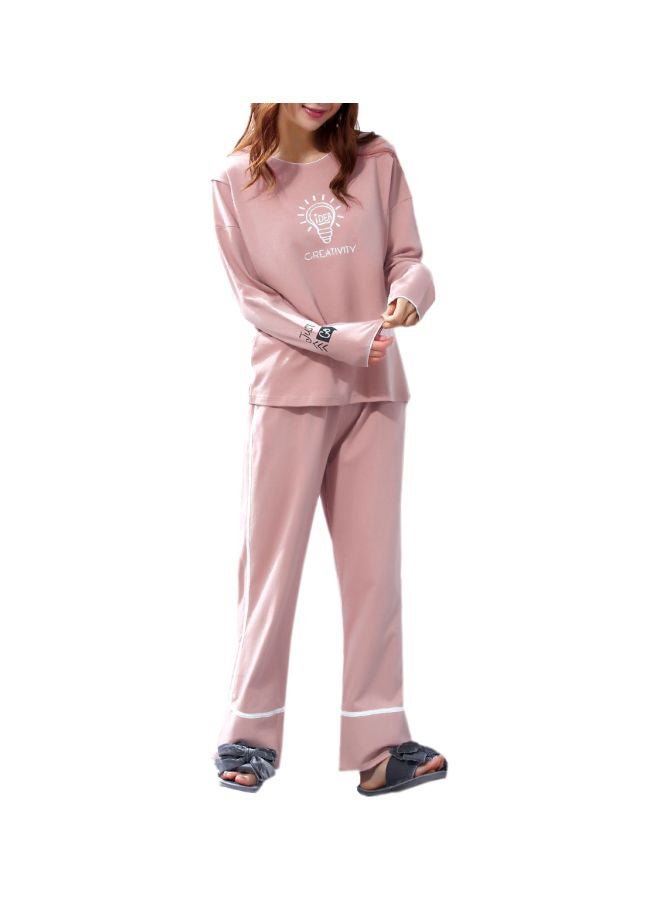 2-Piece Printed Maternity Pajama Set Pink/White/Black - Image 1