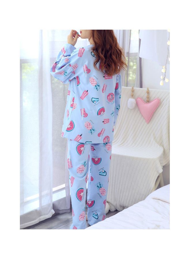 2-Piece Fruit Printed Maternity Pajama Set Blue/Pink/White - Image 2