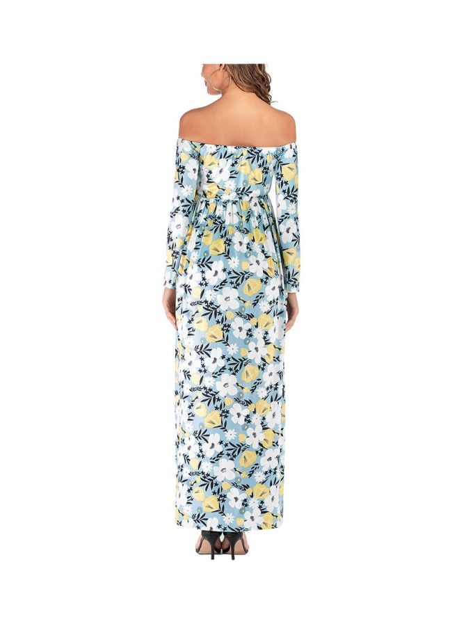 Floral Printed Long Sleeves Maternity Dress Blue/White/Green  - Image 2
