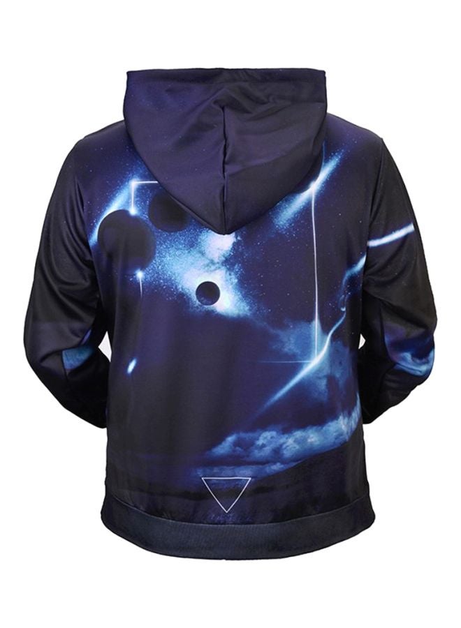 Long Sleeves Hooded Sweater Black/Blue/White  - Image 2