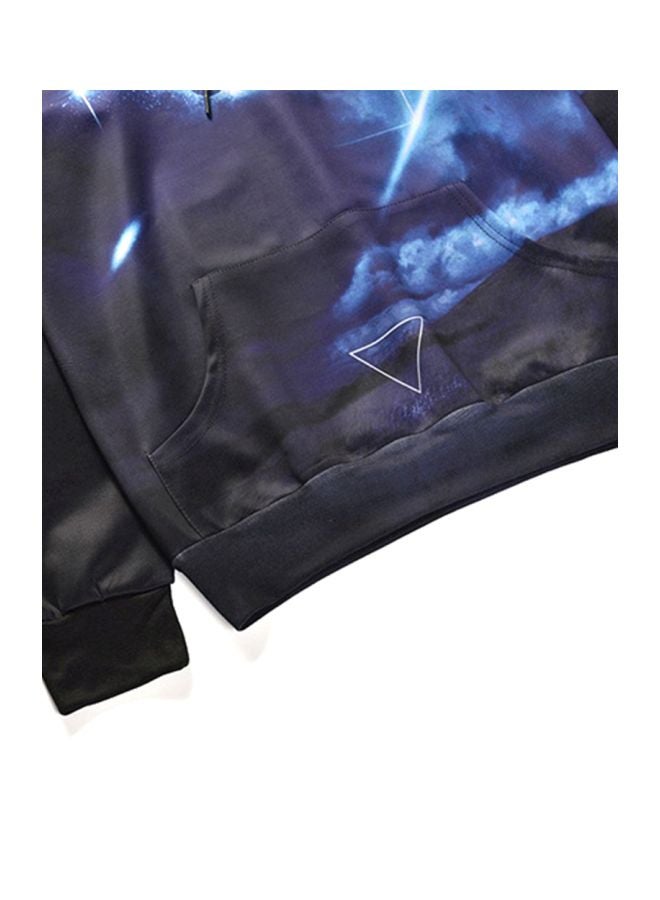 Long Sleeves Hooded Sweater Black/Blue/White  - Image 3