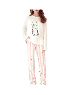 Generic 2-Piece Round Neck Maternity Pyjama Set White/Pink/Black  - Image 1