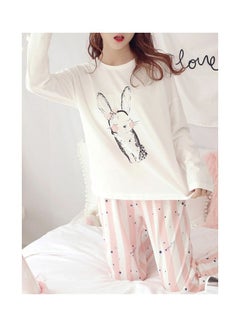 Generic 2-Piece Round Neck Maternity Pyjama Set White/Pink/Black  - Image 4