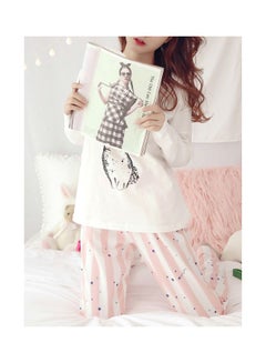 Generic 2-Piece Round Neck Maternity Pyjama Set White/Pink/Black  - Image 3