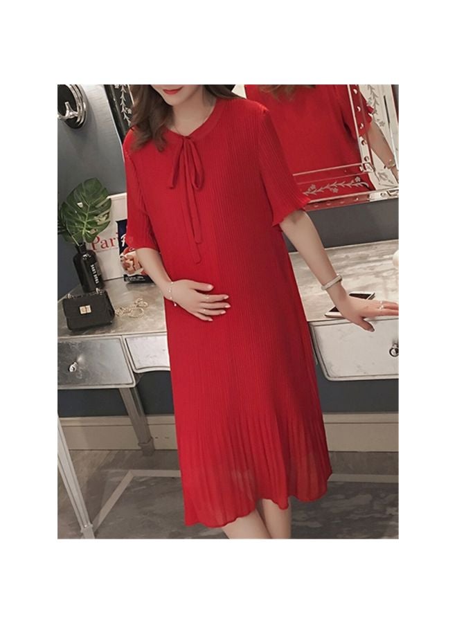 Generic Short Sleeves Maternity Dress Red  - Image 4