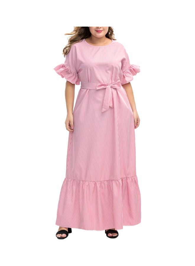 Round Neck Night Dress Pink/White - Image 1