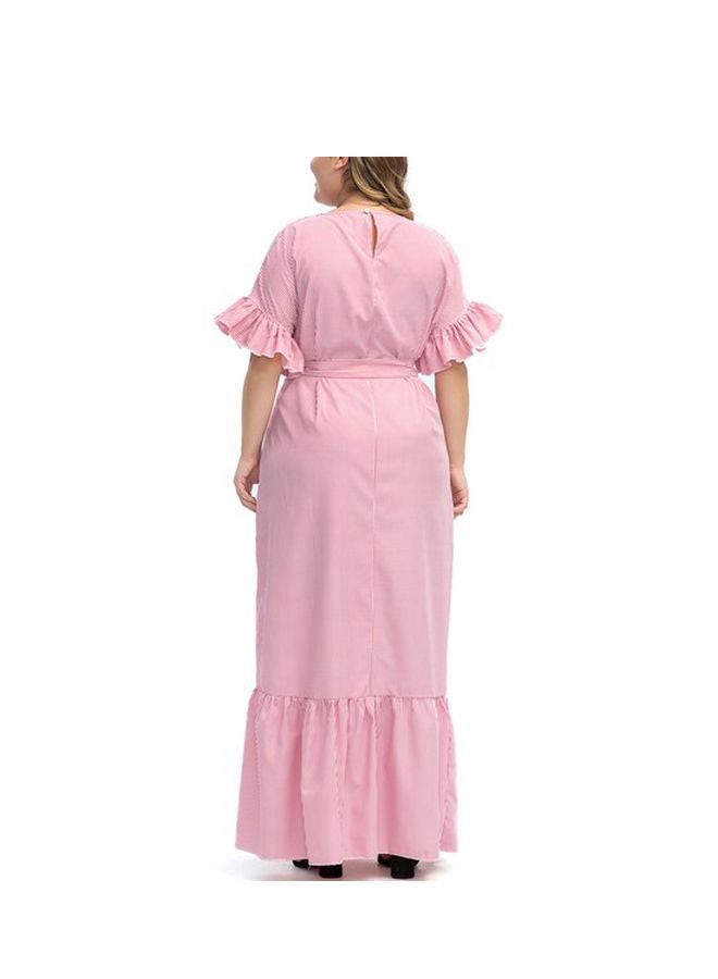 Round Neck Night Dress Pink/White - Image 2