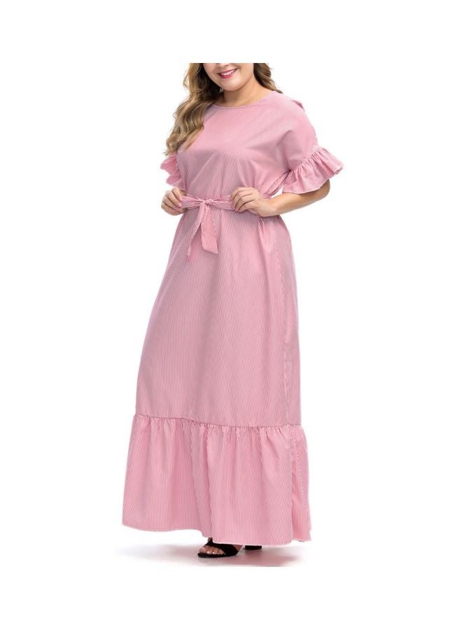 Round Neck Night Dress Pink/White - Image 3