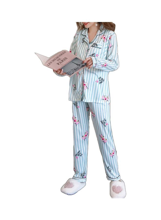 2-Piece Printed Maternity Pajama Set Blue/Pink/White  - Image 1