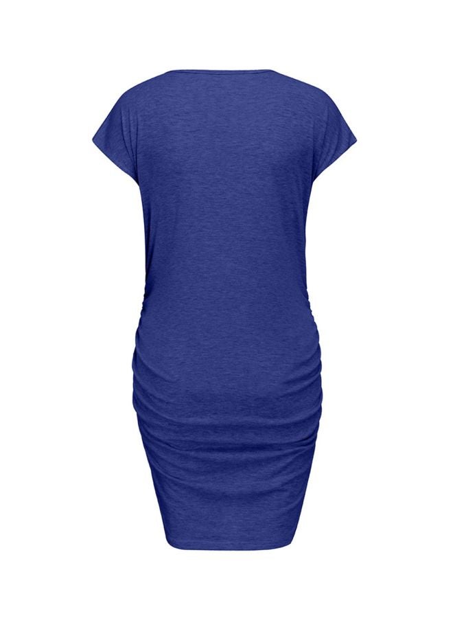 Round Neck Cartoon Printed Mini Maternity Dress Blue/Beige/White  - Image 2