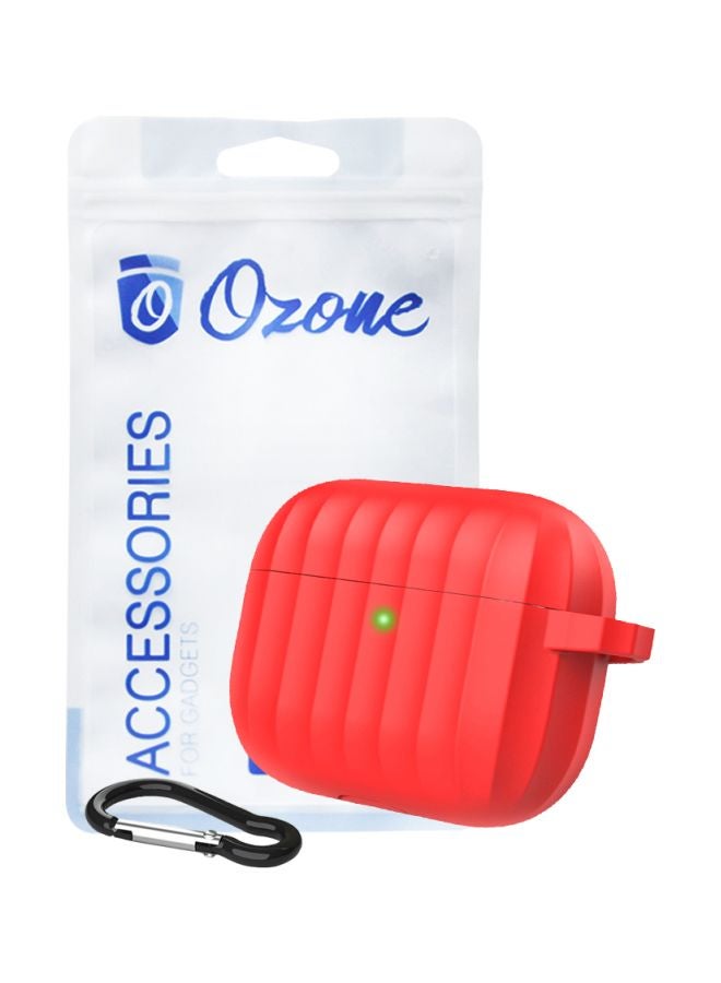 أوزون غطاء حماية مع سلسلة مفاتيح مُزود بخطاف مُخصص لسماعات أبل آيربودز برو أحمر - Image 1