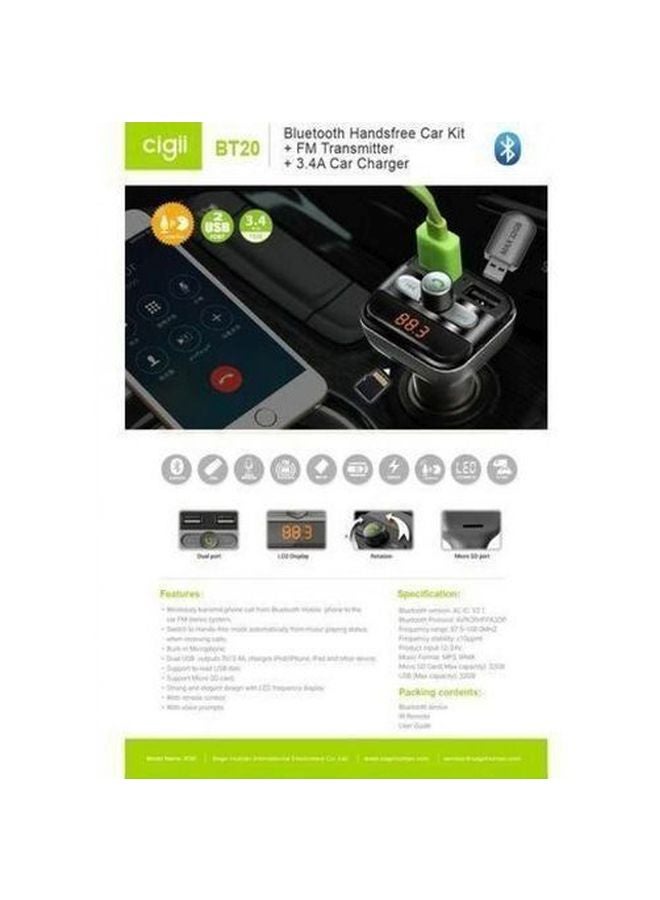 Dual USB Bluetooth Car Charger Black/Grey - Image 3