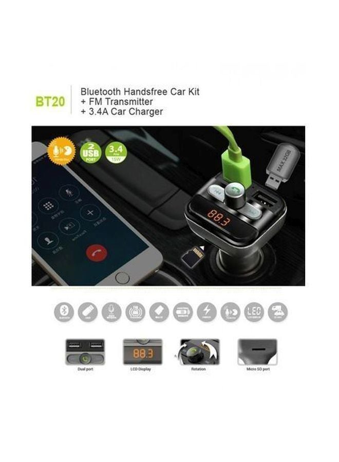 Dual USB Bluetooth Car Charger Black/Grey - Image 2