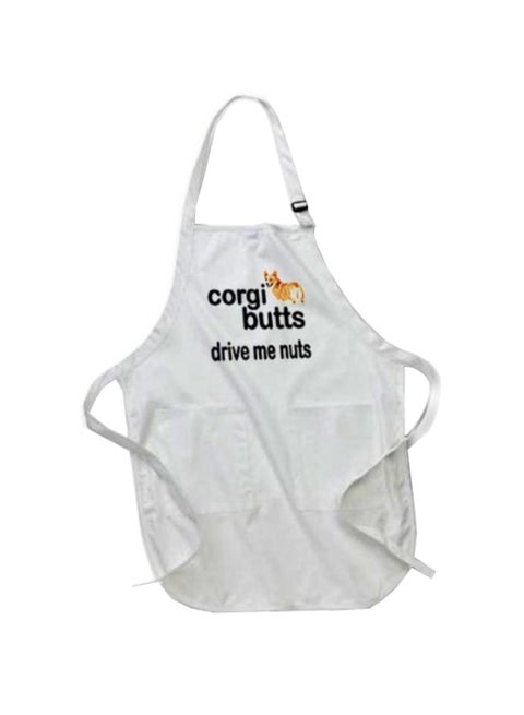 Corgi Butts Drive Me Nuts Printed Apron With Pockets White 22 x 24inch