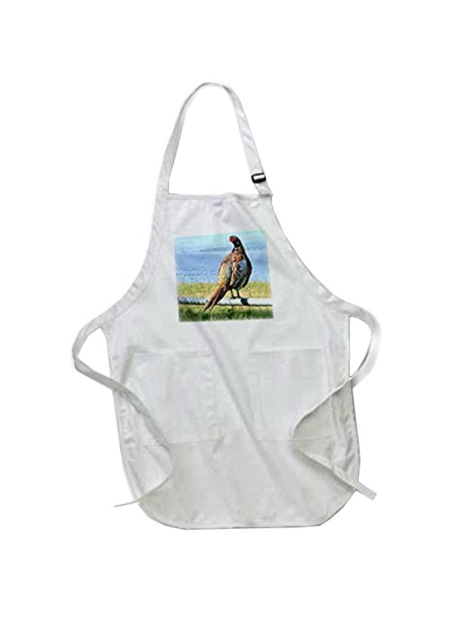3DROSE Pheasant Printed Apron With Pockets White 22 x 30inch