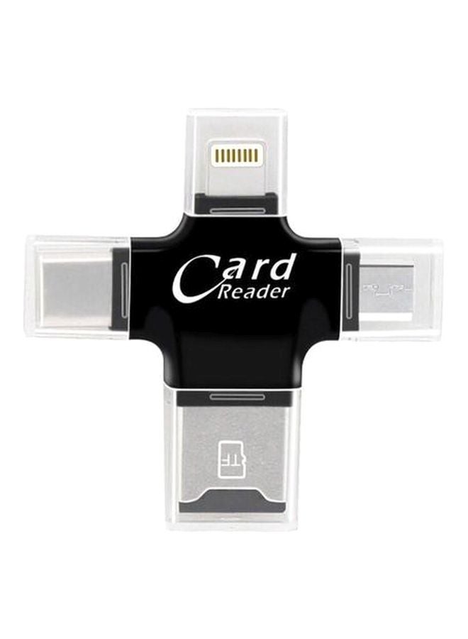 4 In 1 Lightning Type-C Micro USB Card Reader Black 