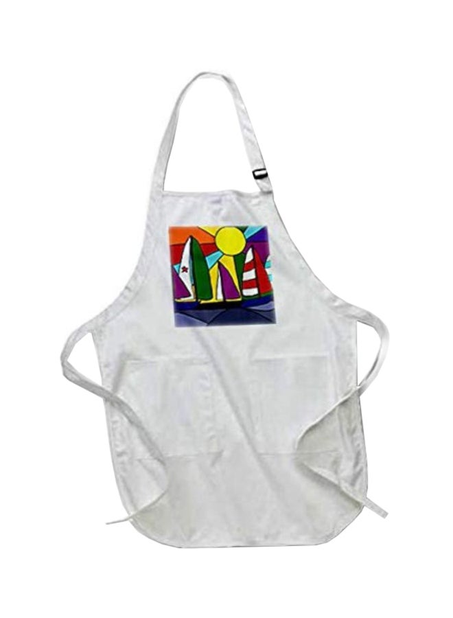 3DROSE Sailboats In The Sun Printed Apron With Pockets White 22 x 30inch