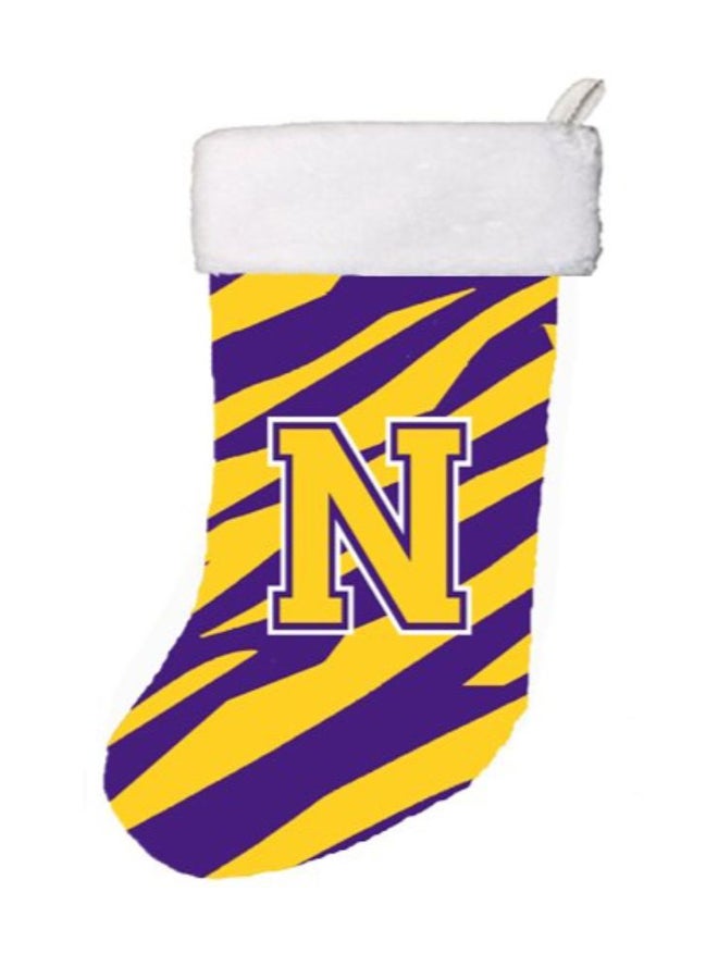 Caroline's Treasures - Tiger Stripe Initial N Monogram Christmas Stocking Purple/Yellow/White 11 x 18inch - Image 1