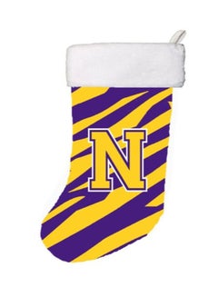 Tiger Stripe Initial N Monogram Christmas Stocking Purple/Yellow/White 11 x 18inch