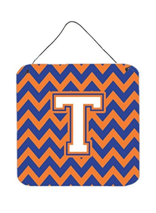 Letter T Printed Wall/Door Hanging Blue/Orange 6 x 6inch