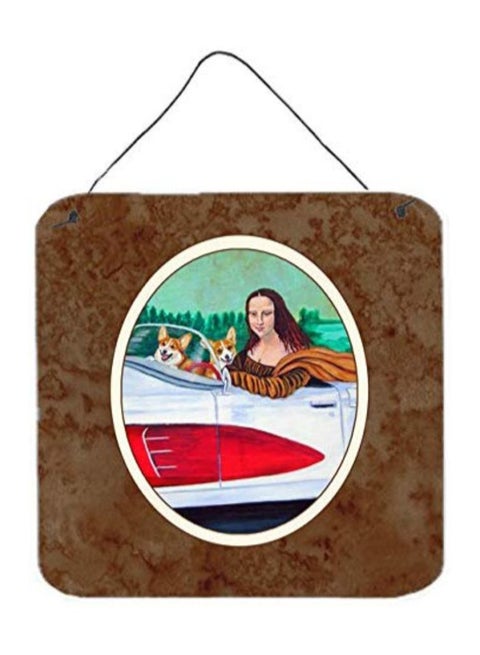 Mona Lisa With Corgi Printed Wall/Door Hanging Multicolor 6 x 6inch