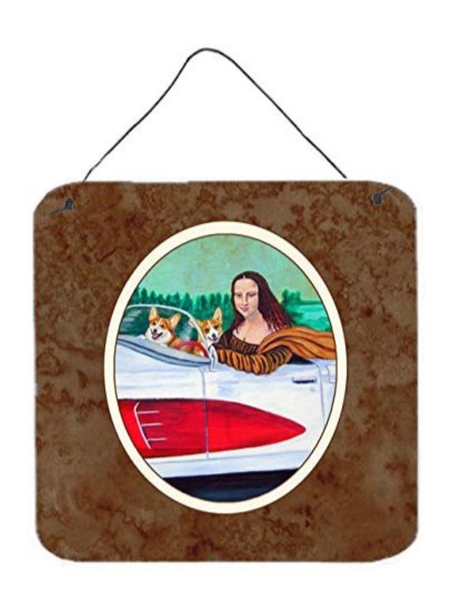Earth Sky & Water - Mona Lisa With Corgi Printed Wall/Door Hanging Multicolor 6 x 6inch - Image 1