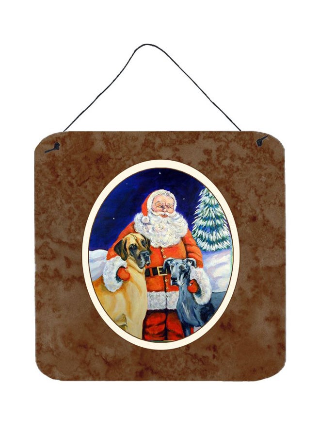 Santa Claus With Dane Printed Wall/Door Hanging Multicolor 6 x 6inch