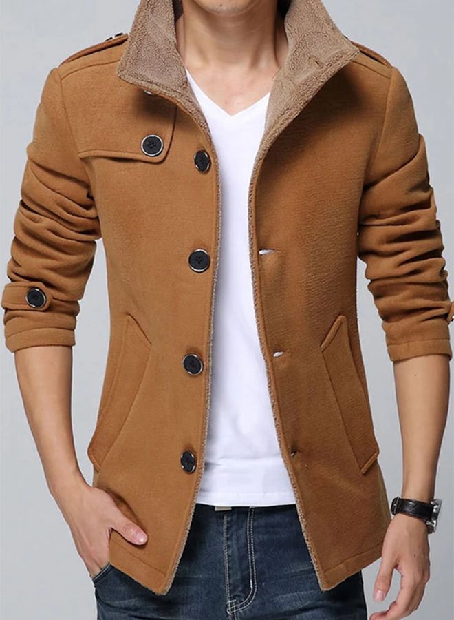 Long Sleeve Collared Coat Brown  - Image 2