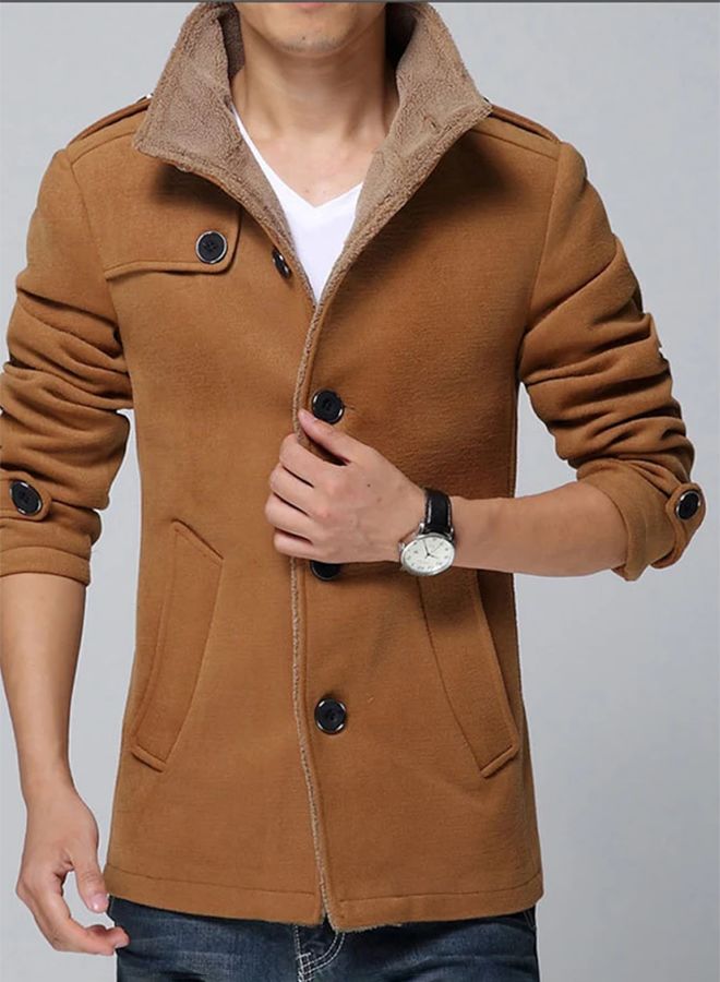 Long Sleeve Collared Coat Brown  - Image 4