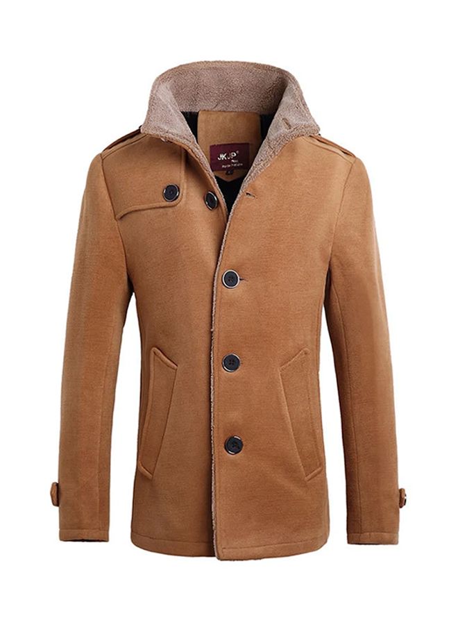 Long Sleeve Collared Coat Brown  - Image 1