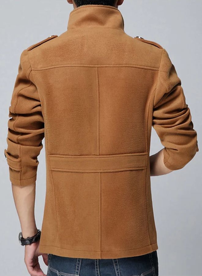 Long Sleeve Collared Coat Brown  - Image 3