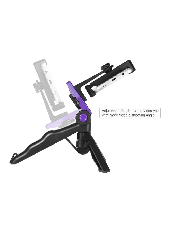 Universal Phone Tripod Stand With Adjustable Smartphone Clip Holder Bracket Black/Purple - Image 2