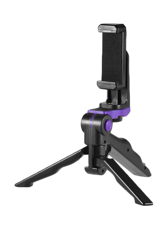 Universal Phone Tripod Stand With Adjustable Smartphone Clip Holder Bracket Black/Purple - Image 1