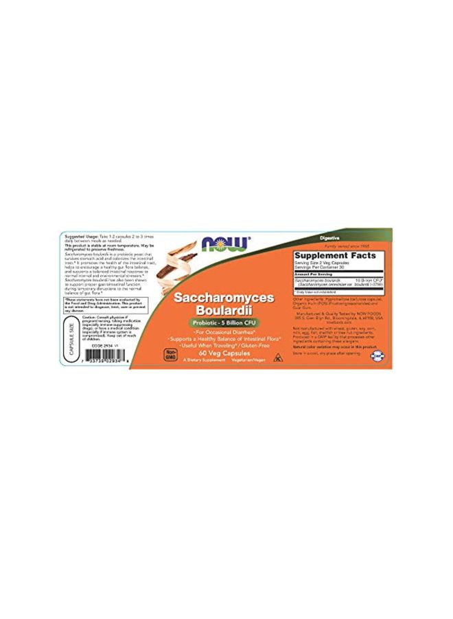 Now Foods - Saccharomyces Boulardii Probiotic Dietary Supplement - 60 Veg Capsules - Image 1