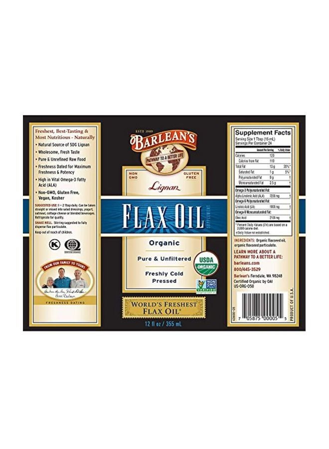 بارلينز أورجانيك أويلز - Organic Lignan Flax Oil 12 fl oz (355 ml) - Image 1