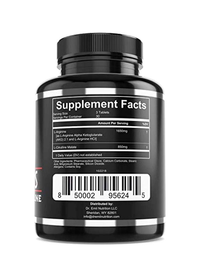 DR EMIL NUTRITION Arginine Plus 2500mg Nitric Oxide Booster - 90 Tablets - Image 2