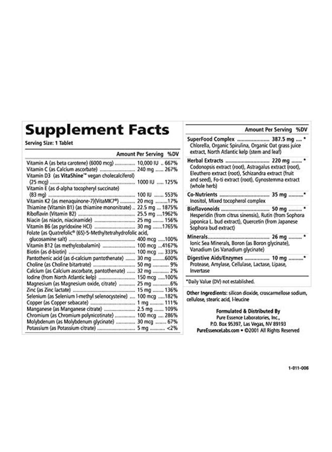 PURE ESSENCE LABS One 'n' Only Dietary Supplement - 60 Tablets - Image 4