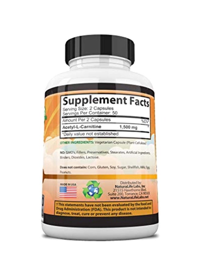 NaturaLife Labs Acetyl L-Carnitine 1500mg - 100 Capsules - Image 2