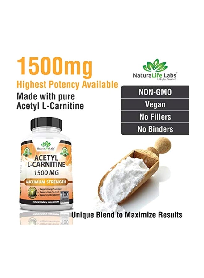 NaturaLife Labs Acetyl L-Carnitine 1500mg - 100 Capsules - Image 3