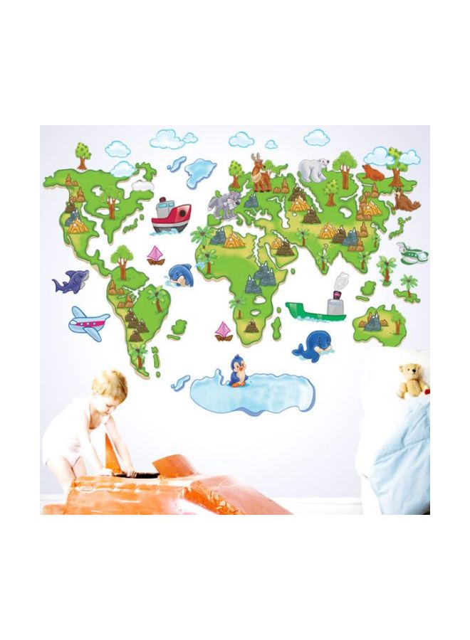 World Map Designed Wall Sticker Green/Blue 80x120cm - Image 1