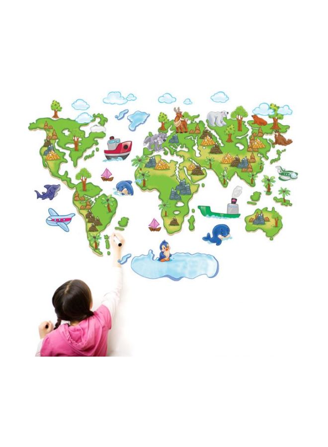 World Map Designed Wall Sticker Green/Blue 80x120cm - Image 2