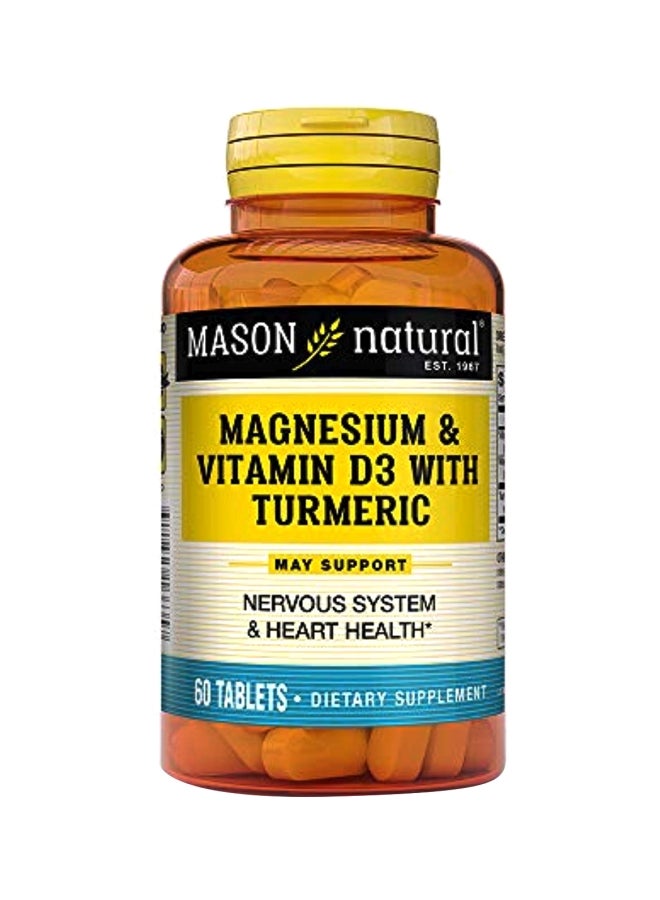 Mason Natural Magnesium And Vitamin D3 With Turmeric Dietary Supplement - 60 Tablets