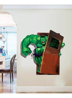 3D Hulk Broken Door Cartoon Decorative Sticker Green/Brown 50x50centimeter