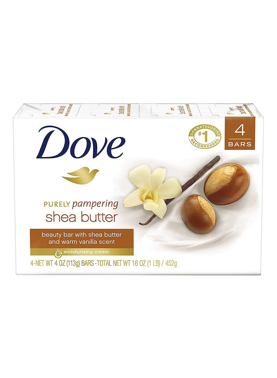 DOVE BAR Pack Of 4 Shea Butter Purely Pampering Beauty Bar White