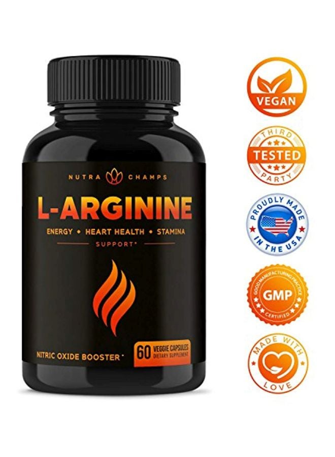 NutraChamps - L-Arginine Nitric Oxide Supplement 1500 mg - 60 Veg Capsules - Image 1