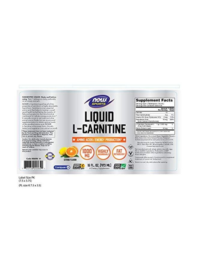now SPORTS - Liquid L-Carnitine 1000mg - Citrus - Image 1